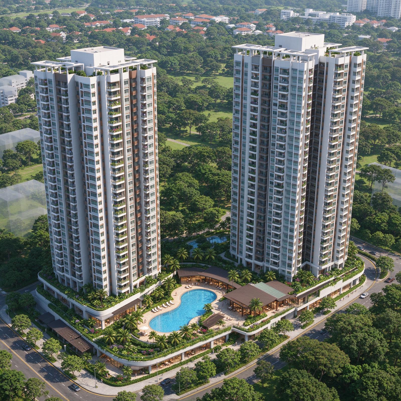 Wynwood Grand aerial render twin towers at Woodlands Drive 17