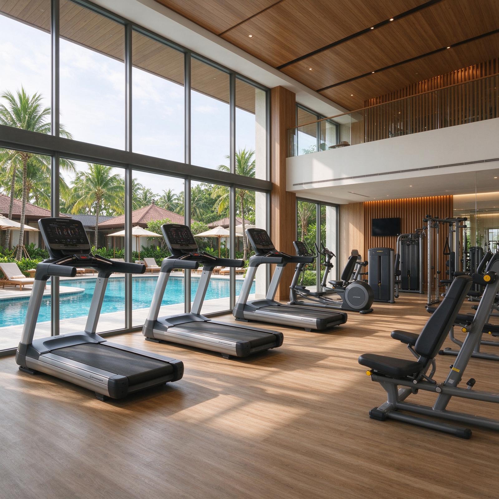 Wynwood Grand gymnasium overlooking pool